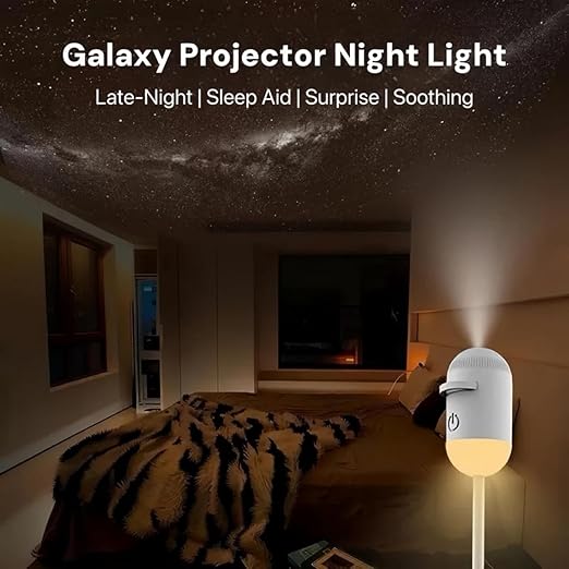 USB Galaxy Projector Night Light, 1 Projection Slides, Space Theme, Flexible Neck, White 002