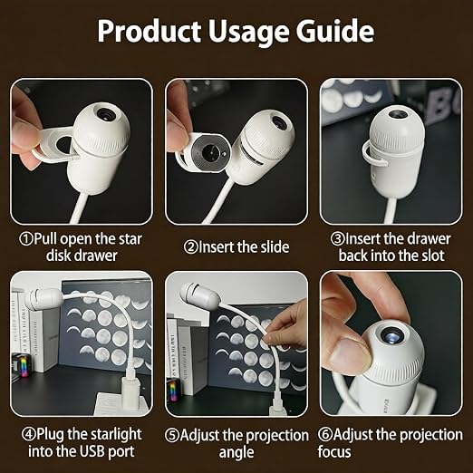 USB Galaxy Projector Night Light, 1 Projection Slides, Space Theme, Flexible Neck, White 002