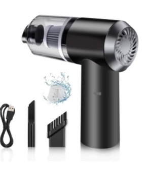Car Vacuum Cleaner Portable USB Powered Handheld Vacuum with Attachments, High-Power Compressed Air Duster & Pet Hair Cleaner for Car, Desktop & Home (Black)
