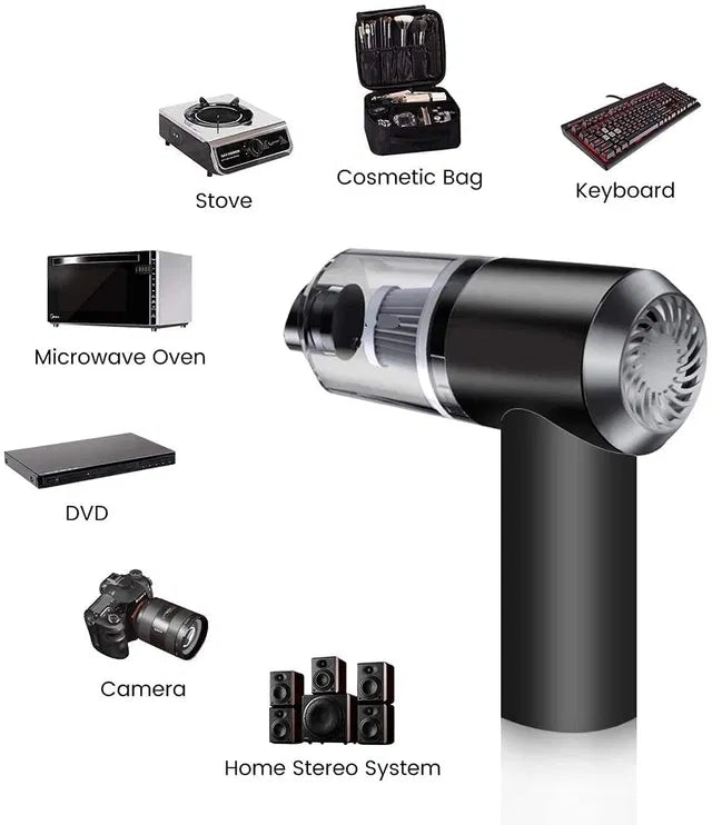 Car Vacuum Cleaner Portable USB Powered Handheld Vacuum with Attachments, High-Power Compressed Air Duster & Pet Hair Cleaner for Car, Desktop & Home (Black)