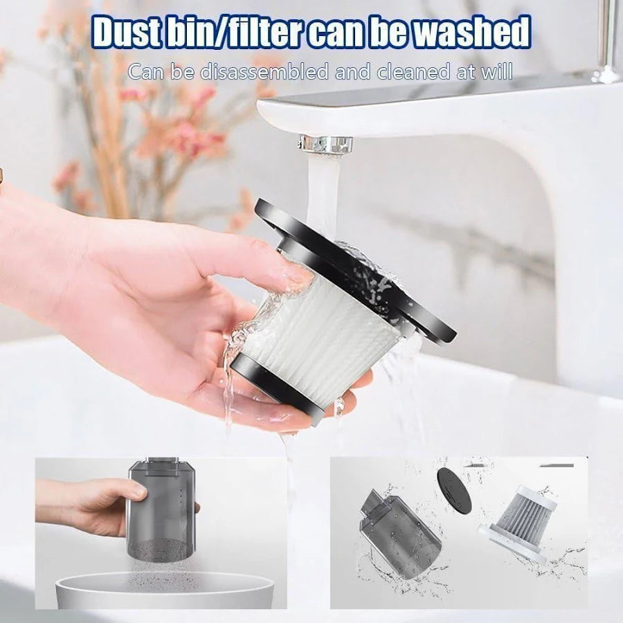 Car Vacuum Cleaner Portable USB Powered Handheld Vacuum with Attachments, High-Power Compressed Air Duster & Pet Hair Cleaner for Car, Desktop & Home (Black)