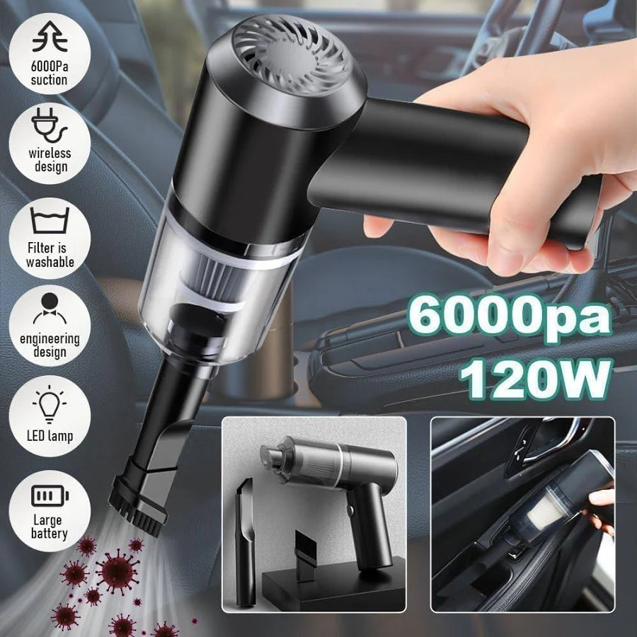 Car Vacuum Cleaner Portable USB Powered Handheld Vacuum with Attachments, High-Power Compressed Air Duster & Pet Hair Cleaner for Car, Desktop & Home (Black)